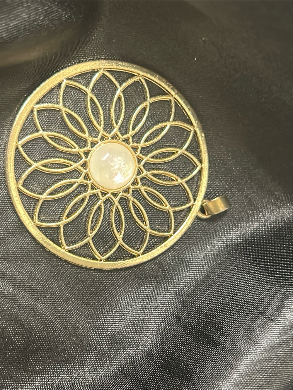 3/$15 Gold Filigree Circle Pendant with Moonstone Center - Women Jewelry